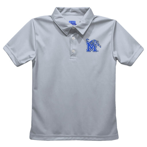 Memphis Tigers Embroidered Gray Short Sleeve Polo Box Shirt