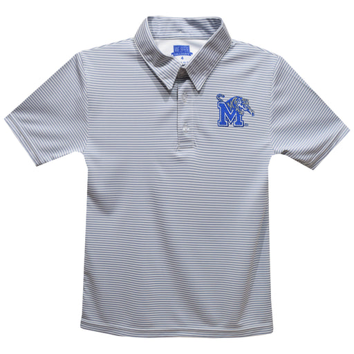 Memphis Tigers Embroidered Gray Stripes Short Sleeve Polo Box Shirt
