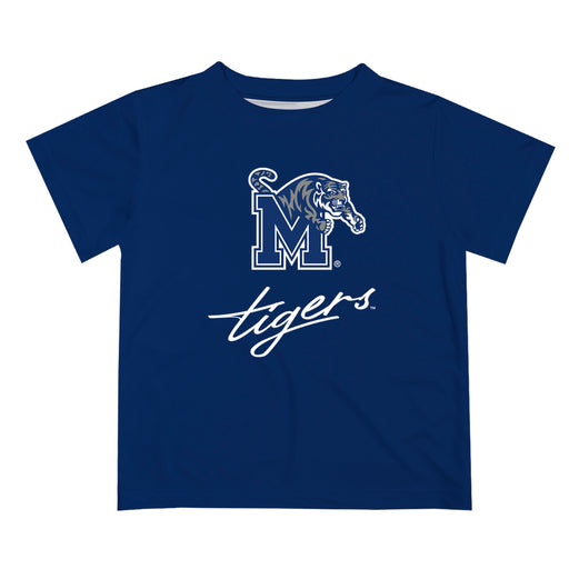 Memphis Tigers Vive La Fete Script V1 Blue Short Sleeve Tee Shirt