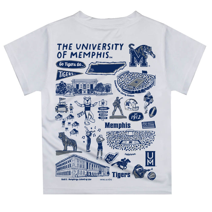 Memphis Tigers Hand Sketched Vive La Fete Impressions Artwork Boys Blue Short Sleeve Tee Shirt - Vive La Fête - Online Apparel Store