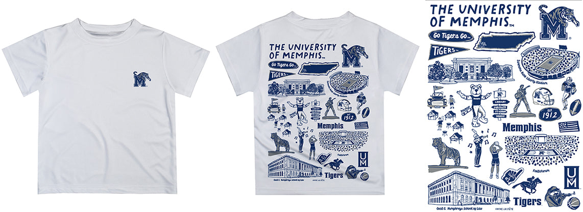 Memphis Tigers Hand Sketched Vive La Fete Impressions Artwork Boys Blue Short Sleeve Tee Shirt - Vive La Fête - Online Apparel Store