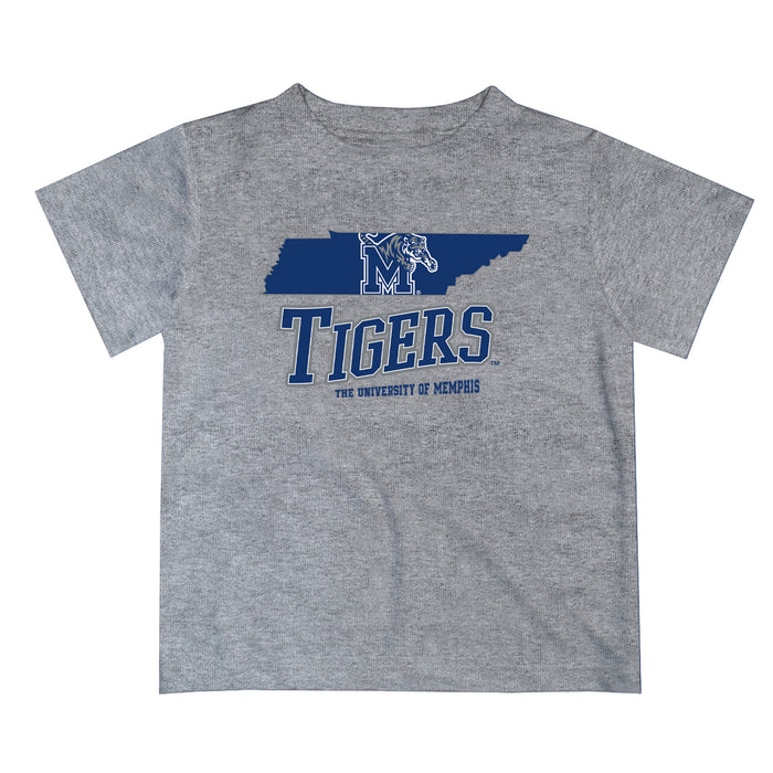 Memphis Tigers Vive La Fete State Map Heather Gray Short Sleeve Tee Shirt