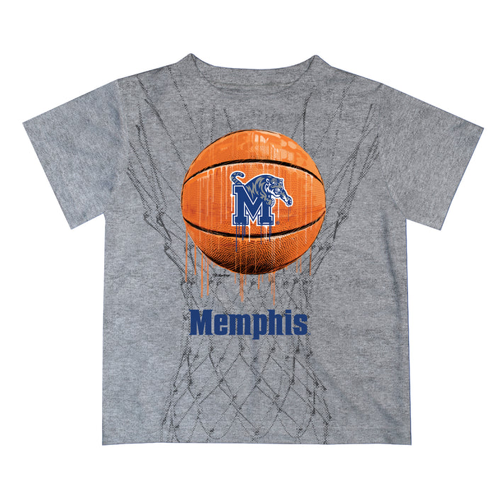 Memphis Tigers Original Dripping Basketball Heather Gray T-Shirt by Vive La Fete