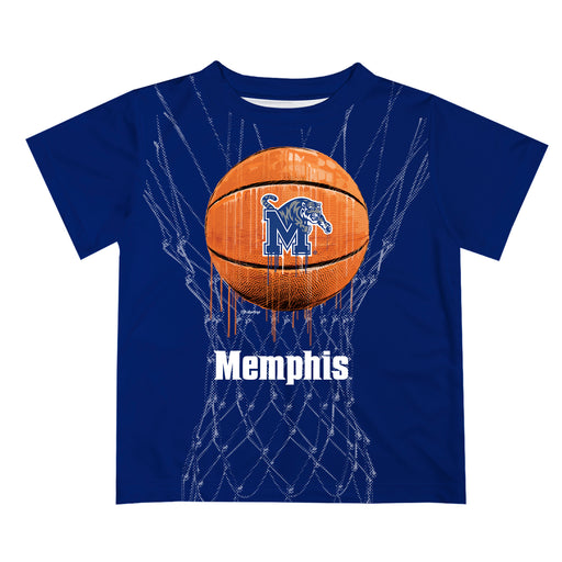 Memphis Tigers Original Dripping Basketball Blue T-Shirt by Vive La Fete