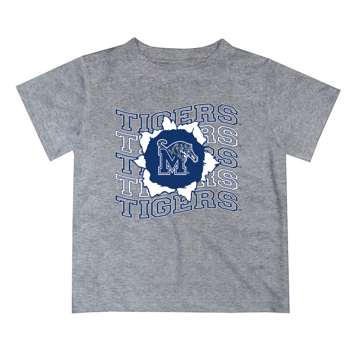 Memphis Tigers Vive La Fete  Heather Gray Art V1 Short Sleeve Tee Shirt