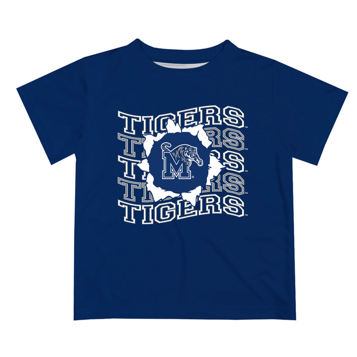 Memphis Tigers Vive La Fete  Blue Art V1 Short Sleeve Tee Shirt