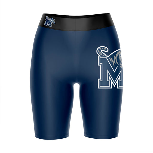 Memphis Tigers Vive La Fete Game Day Logo on Thigh and Waistband Blue and Black Women Bike Short 9 Inseam