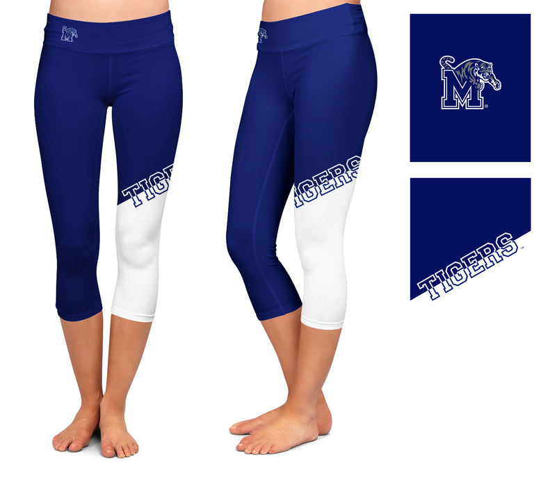 Memphis Tigers Vive La Fete Game Day Collegiate Leg Color Block Women Blue White Capri Leggings - Vive La Fête - Online Apparel Store