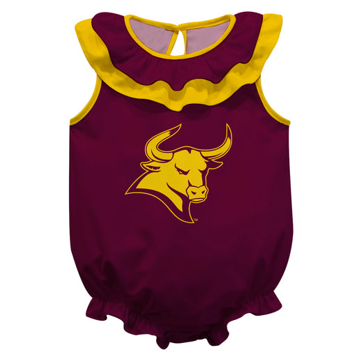Colorado Mesa University Mavericks CMU Maroon Sleeveless Ruffle Onesie Logo Bodysuit