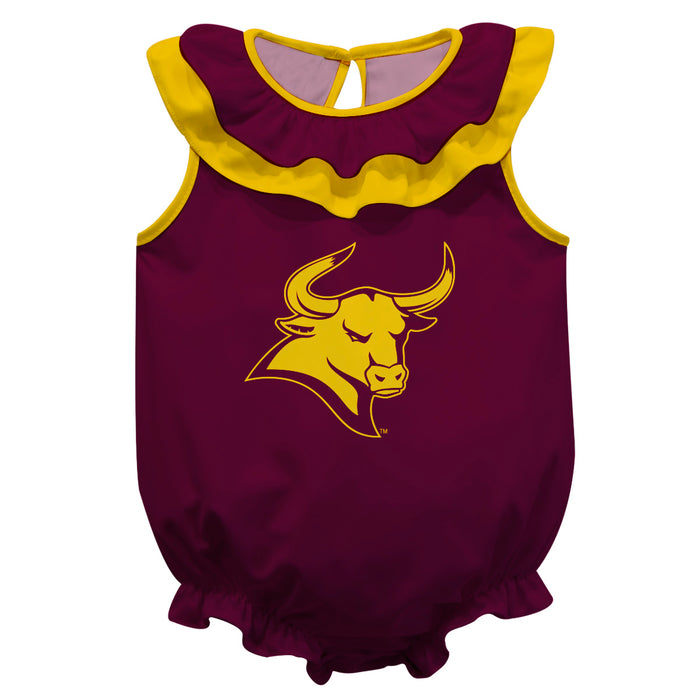 Colorado Mesa University Mavericks CMU Maroon Sleeveless Ruffle Onesie Logo Bodysuit