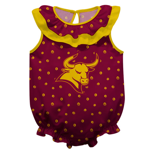 Colorado Mesa University Mavericks CMU Swirls Maroon Sleeveless Ruffle Onesie Logo Bodysuit