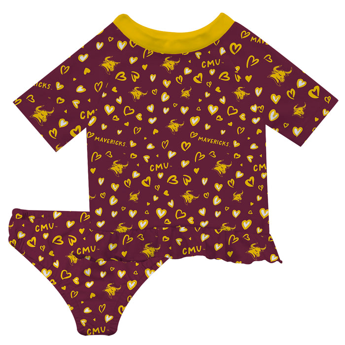 Colorado Mesa University Mavericks CMU Vive La Fete All Over Logo Maroon Long Sleeve Bikini Set