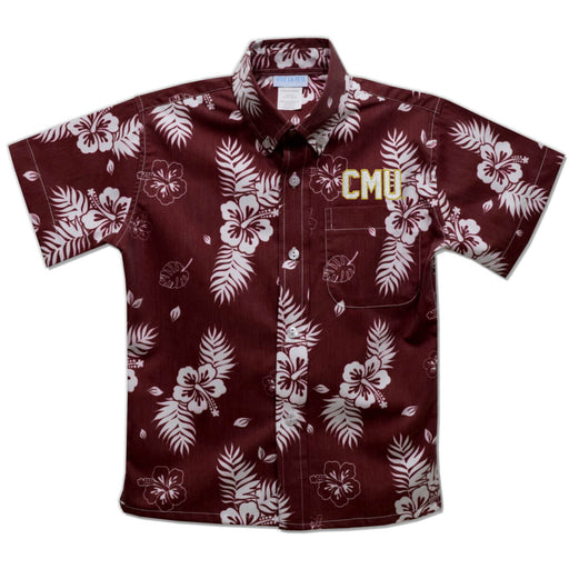 Colorado Mesa University Mavericks CMU Maroon Hawaiian Short Sleeve Button Down Shirt