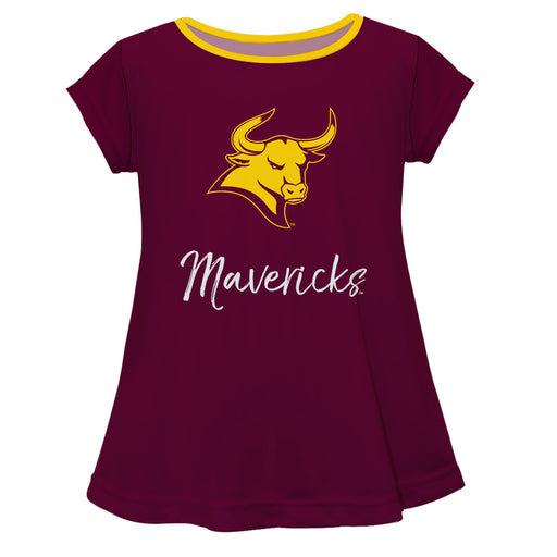 Colorado Mesa University Mavericks CMU Vive La Fete Girls Game Day Short Sleeve Maroon Top with School Logo and Name