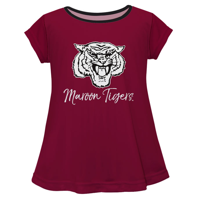 Morehouse College Maroon Tigers Vive La Fete Girls Game Day Short Sleeve Maroon Top with School Logo and Name