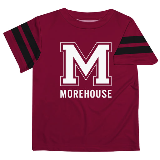 Morehouse Maroon Tigers Vive La Fete Boys Game Day Maroon Short Sleeve Tee with Stripes on Sleeves