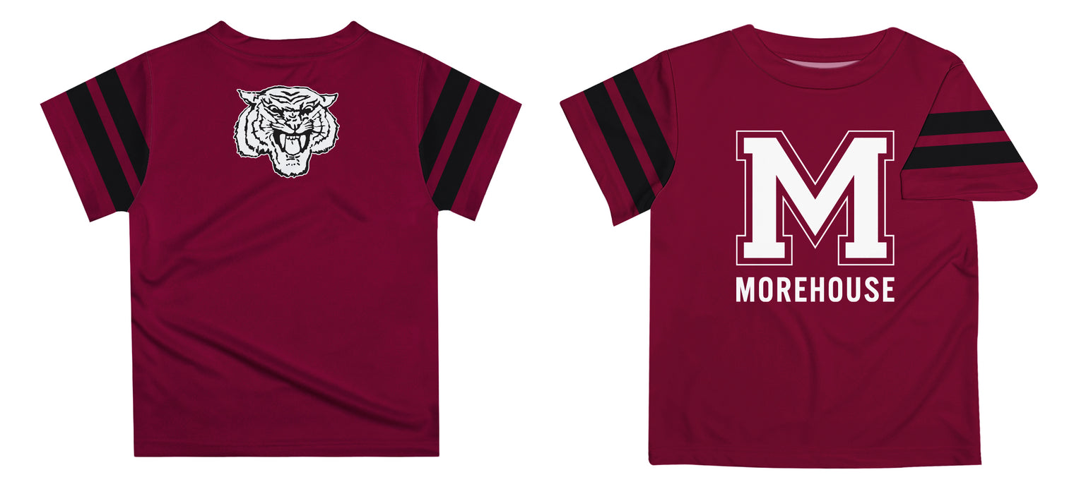 Morehouse Maroon Tigers Vive La Fete Boys Game Day Maroon Short Sleeve Tee with Stripes on Sleeves - Vive La Fête - Online Apparel Store