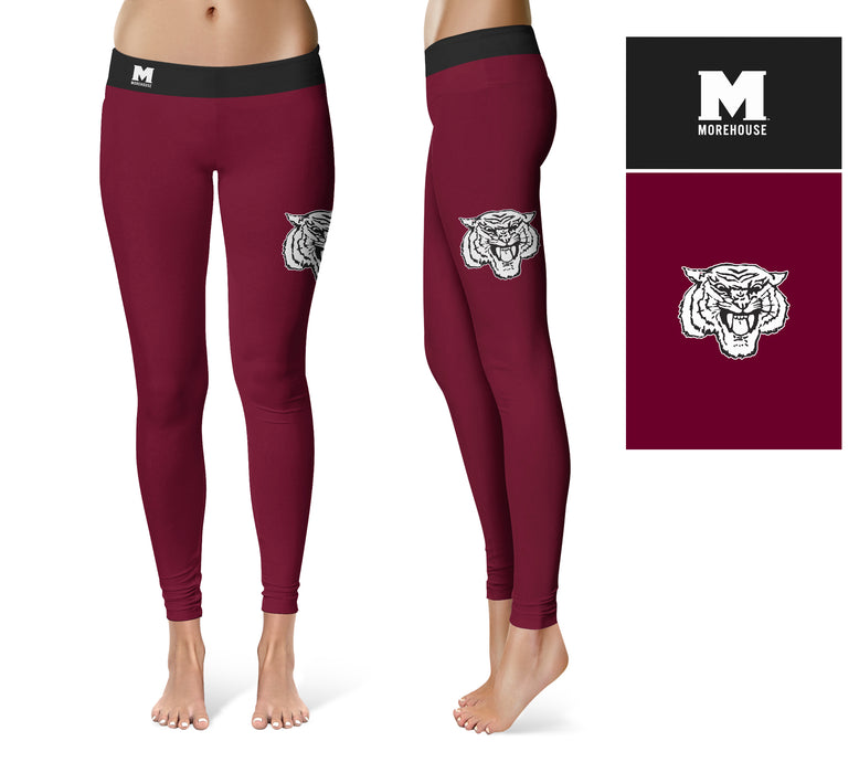 Morehouse College Maroon Tigers Vive La Fete Collegiate Logo on Thigh Maroon Women Yoga Leggings 2.5 Waist Tights - Vive La Fête - Online Apparel Store