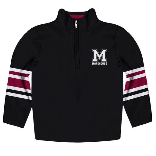 Morehouse College Maroon Tigers Vive La Fete Game Day Black Quarter Zip Pullover Stripes on Sleeves