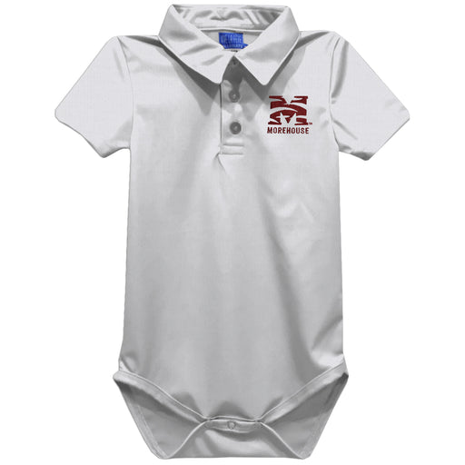 Morehouse College Maroon Tigers Embroidered White Solid Knit Polo Onesie