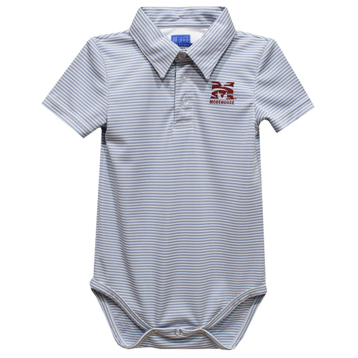 Morehouse College Maroon Tigers Embroidered Gray Stripe Knit Polo Onesie