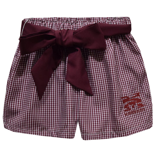 Morehouse College Maroon Tigers Embroidered Maroon Gingham Girls Short with Sash