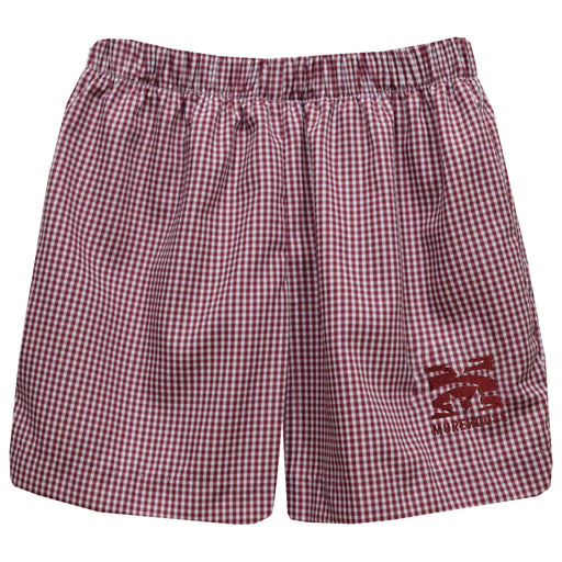 Morehouse College Maroon Tigers Embroidered Maroon Gingham Pull On Short