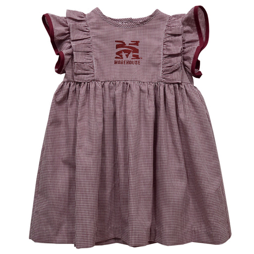 Morehouse College Maroon Tigers Embroidered Maroon Gingham Ruffle Dress