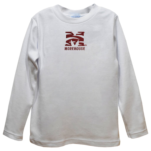 Morehouse College Maroon Tigers Embroidered White Long Sleeve Boys Tee Shirt