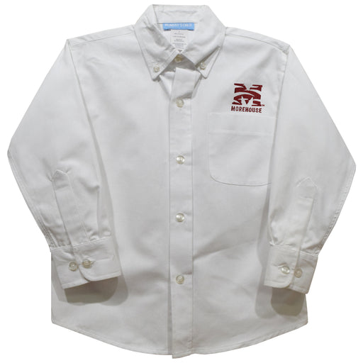 Morehouse College Maroon Tigers Embroidered White Long Sleeve Button Down Shirt