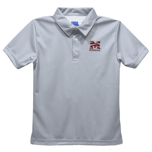 Morehouse College Maroon Tigers Embroidered Gray Short Sleeve Polo Box Shirt