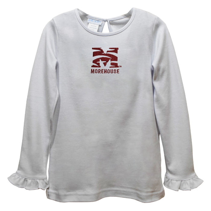 Morehouse College Maroon Tigers Embroidered White Knit Long Sleeve Girls Blouse
