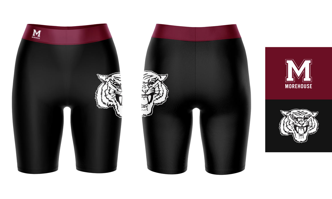 Morehouse Maroon Tigers Vive La Fete Game Day Logo on Thigh and Waistband Black and Maroon Women Bike Short 9 Inseam - Vive La Fête - Online Apparel Store