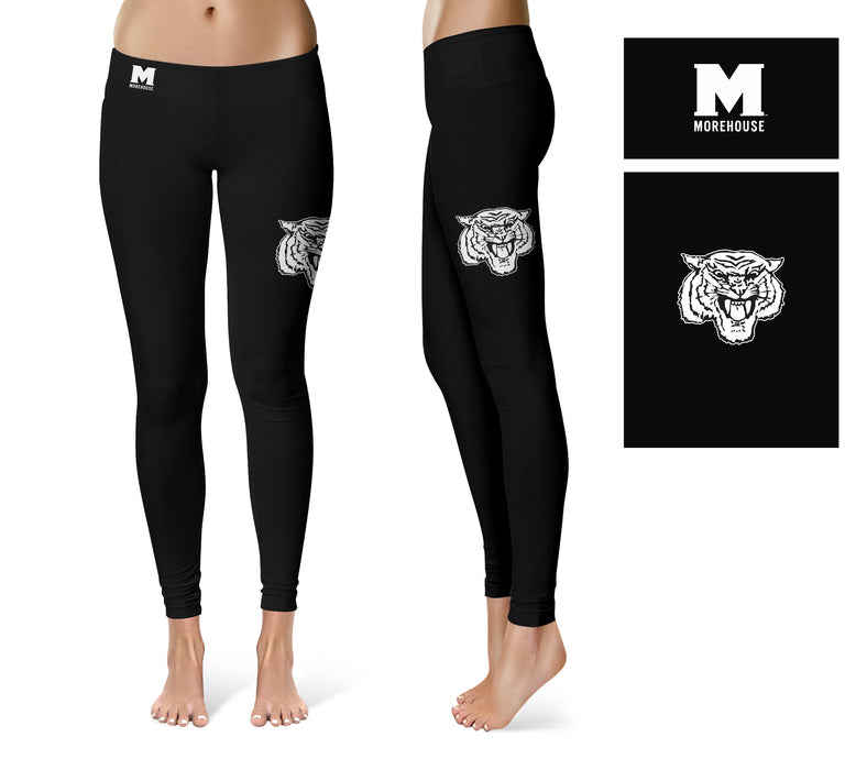 Morehouse College Maroon Tigers Vive La Fete Collegiate Large Logo on Thigh Women Black Yoga Leggings 2.5 Waist Tights - Vive La Fête - Online Apparel Store