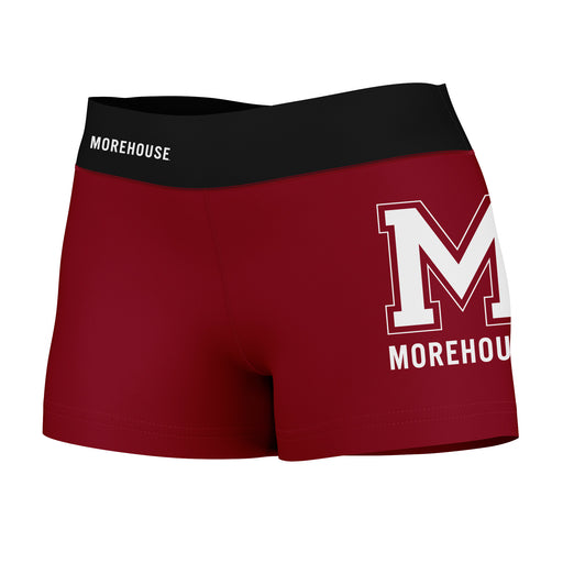 Morehouse Maroon Tigers Vive La Fete Logo on Thigh & Waistband Maroon Black Women Yoga Booty Workout Shorts 3.75 Inseam