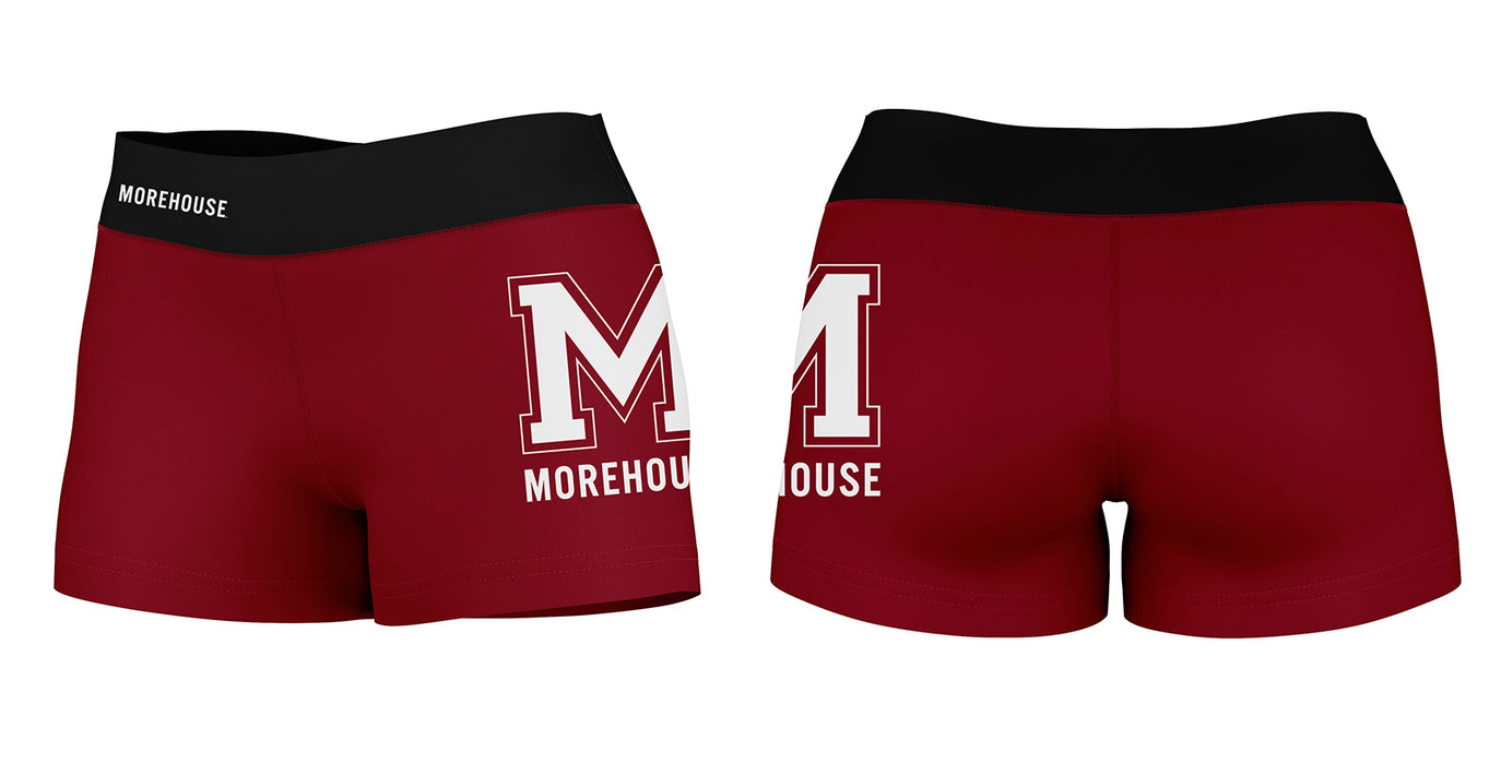 Morehouse Maroon Tigers Vive La Fete Logo on Thigh & Waistband Maroon Black Women Yoga Booty Workout Shorts 3.75 Inseam - Vive La Fête - Online Apparel Store