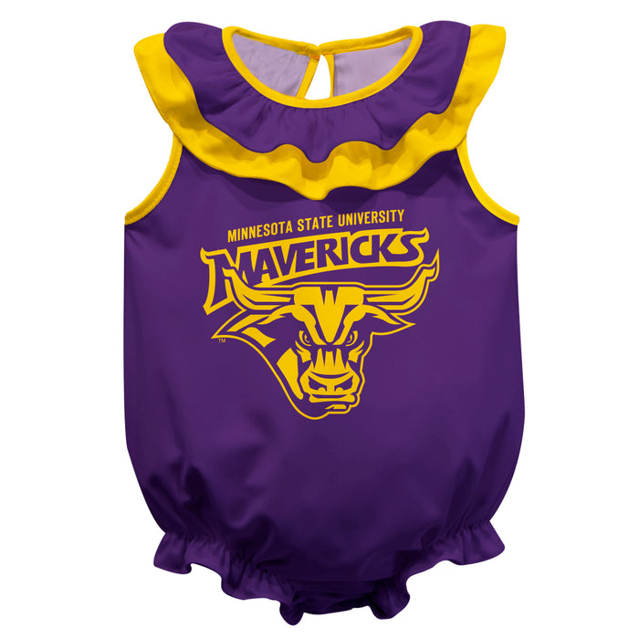 Minnesota State Mavericks Purple Sleeveless Ruffle Onesie Logo Bodysuit by Vive La Fete