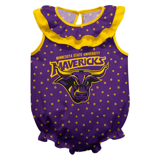 Minnesota State Mavericks Swirls Purple Sleeveless Ruffle Onesie Logo Bodysuit