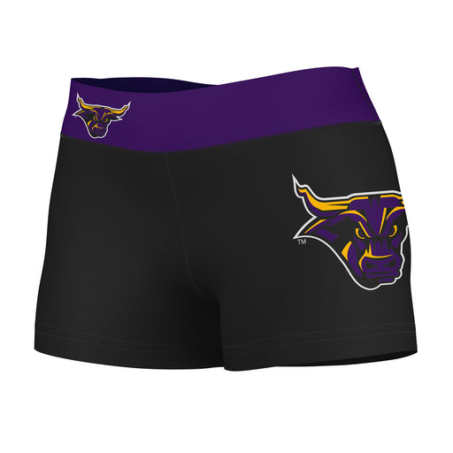 MSU Mavericks Vive La Fete Logo on Thigh and Waistband Black & Purple Women Yoga Booty Workout Shorts 3.75 Inseam"