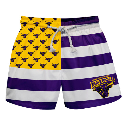 Minnesota State Mavericks Vive La Fete Game Day Purple White Gold Flag Swimtrunks V1
