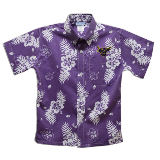 Minnesota State Mavericks Purple Hawaiian Short Sleeve Button Down Shirt
