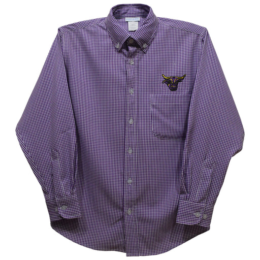 Minnesota State Mavericks Embroidered Purple Gingham Long Sleeve Button Down