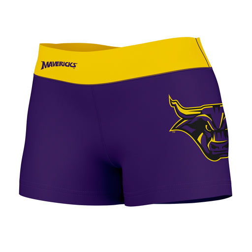 MSU Mavericks Vive La Fete Logo on Thigh & Waistband Purple Gold Women Yoga Booty Workout Shorts 3.75 Inseam