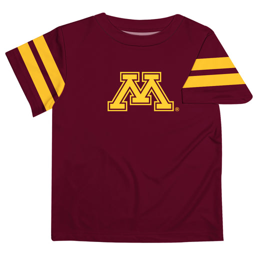 Minnesota Golden Gophers Vive La Fete Boys Game Day Maroon Short Sleeve Tee with Stripes on Sleeves