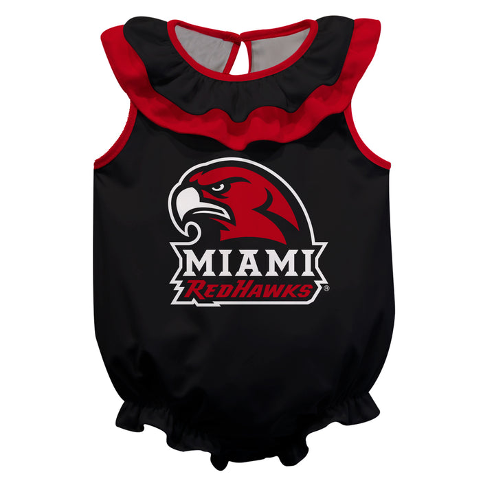 Miami Ohio RedHawks Black Sleeveless Ruffle Onesie Logo Bodysuit by Vive La Fete
