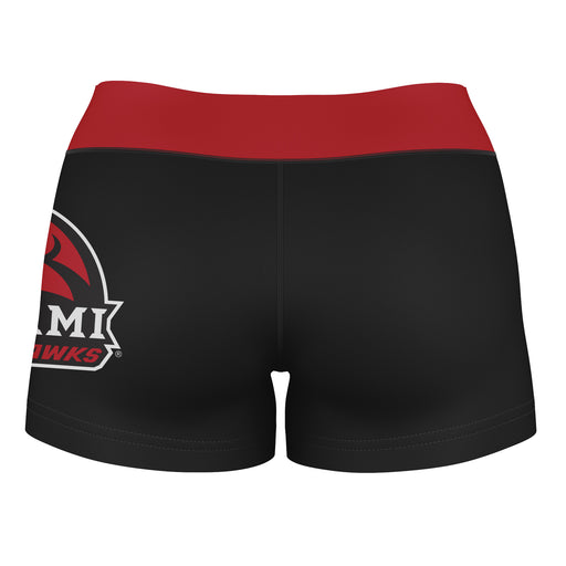 Miami Ohio RedHawks Vive La Fete Logo on Thigh and Waistband Black and Red Women Yoga Booty Workout Shorts 3.75 Inseam" - Vive La Fête - Online Apparel Store