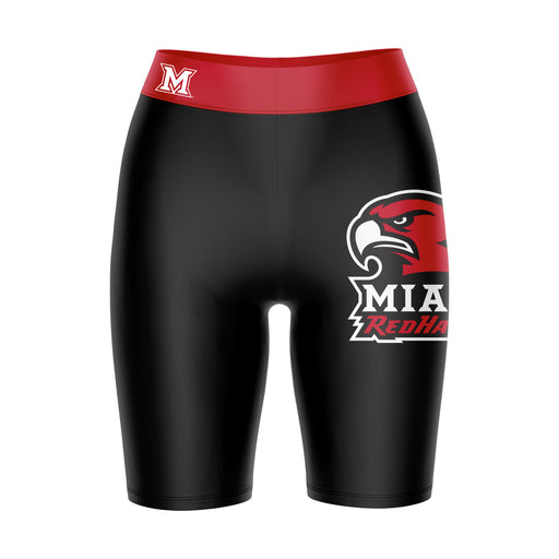 Miami Ohio RedHawks Vive La Fete Game Day Logo on Thigh and Waistband Black and Red Women Bike Short 9 Inseam"
