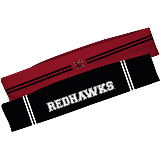 Miami Ohio RedHawks Vive La Fete Girls Women Game Day Set of 2 Stretch Headbands Headbands Logo Red and Name Black