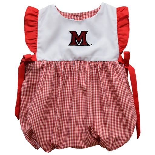 Miami Ohio RedHawks Embroidered Red Cardinal Gingham Short Sleeve Girls Bubble
