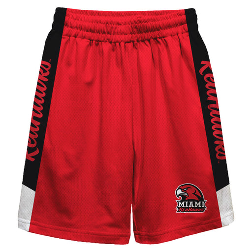 Miami Ohio RedHawks Vive La Fete Game Day Red Stripes Boys Solid Black Athletic Mesh Short